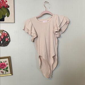 Pink Lily Ribbed Knit Top in Cream